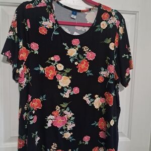 Women’s Black Floral Short Sleeve Top - Pink & Cream Blossoms